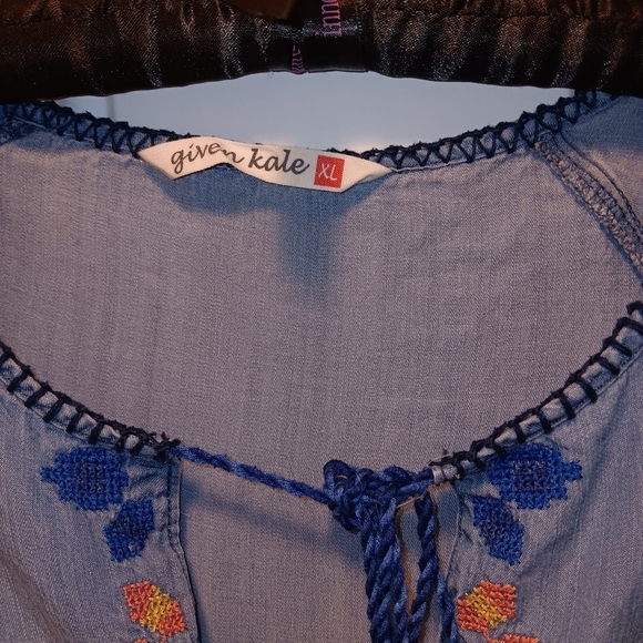 Given Kale Women's Dress XL Balloon Sleeves Embroidered Boho Tassel Flirty - Picture 7 of 8